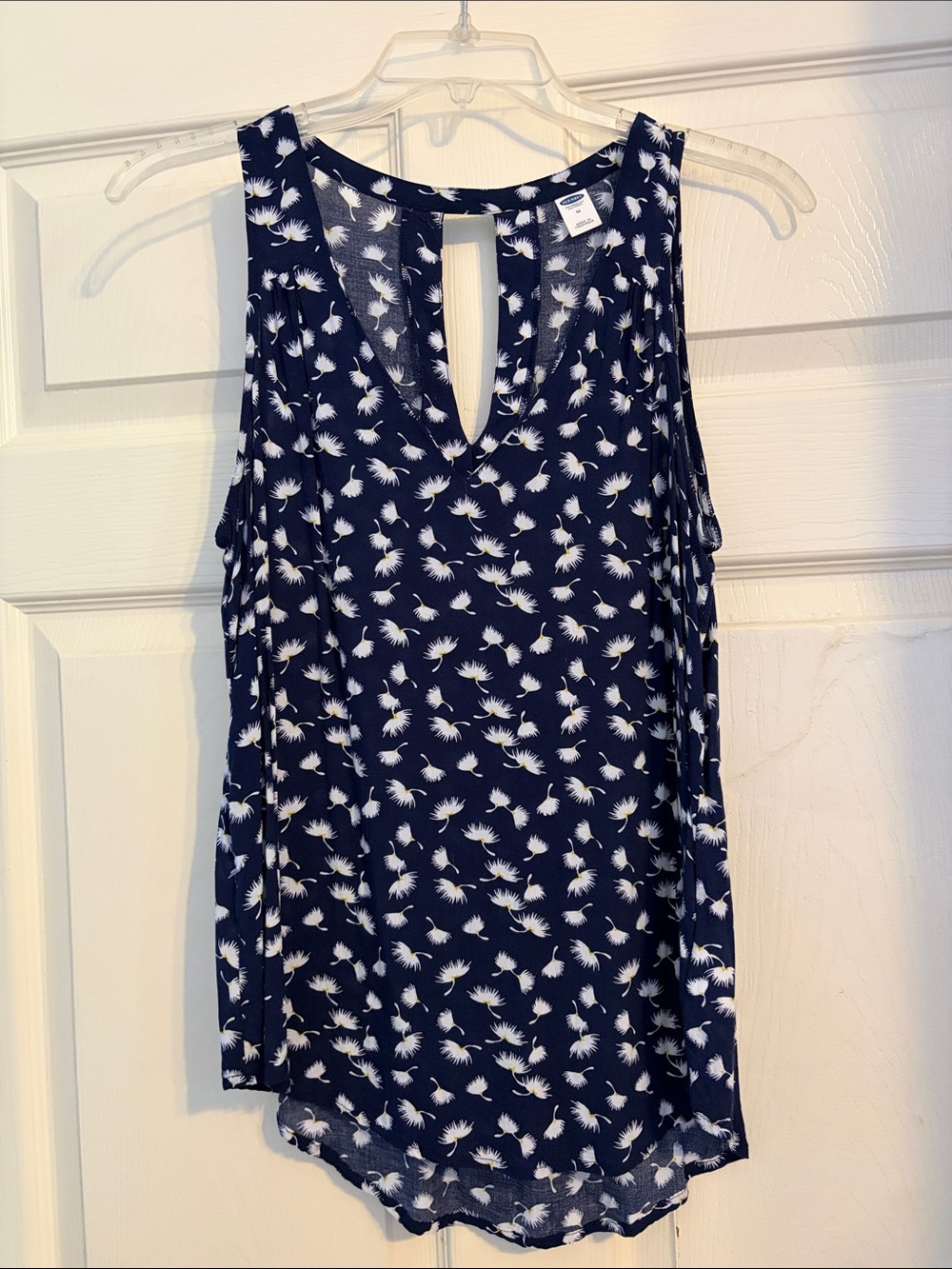 Old Navy Navy Blue and White Floral Print Tank Top